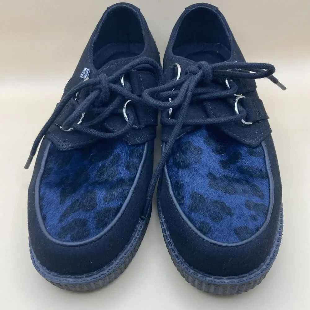 T.U.K Vegan Black Leopard D Ring Creeper Shoes Size Womens 5 Mens 3 Girls 3